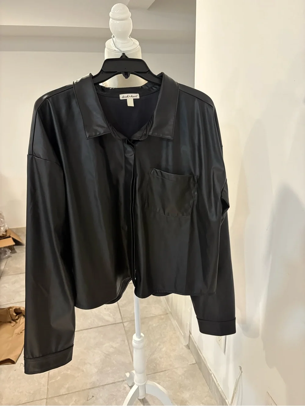 Derek Heart Black Faux Leather Button-Front Jacket
